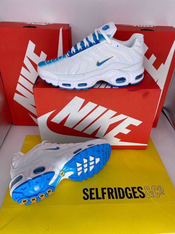Nike Air Max Plus Spray Paint Swoosh White Blue Men's Sneakers