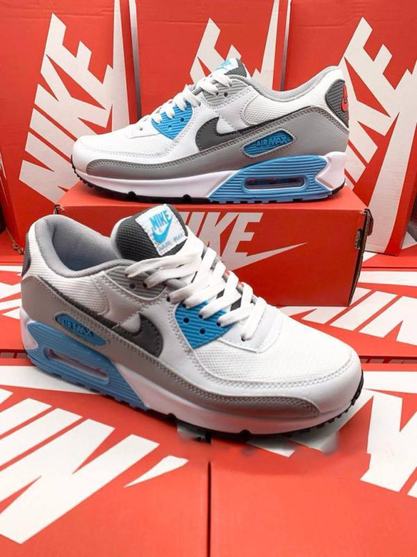 Nike Air Max 90s White Chlorine Blue (GS) Light Fusion Red Iron Grey Trainers For Men’s