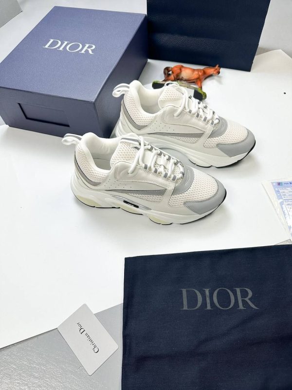 Dior B22 White Technical Mesh & Silver Tone Calfskin Sneakers