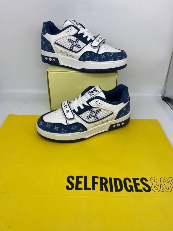 Louis Vuitton LV Monogram White & Blue Leather Trainer For Women's