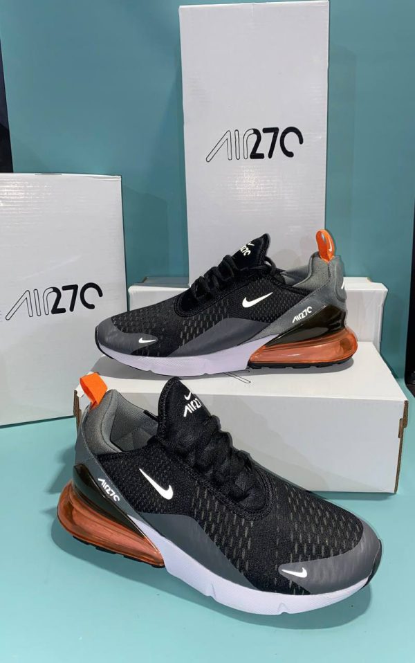 Nike Air Max 270 Essential Black Grey & Orange White Men's Sneakers
