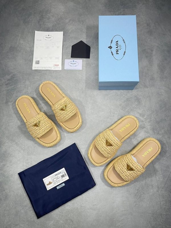Prada Milano Crochet Platform Sliders For Womens