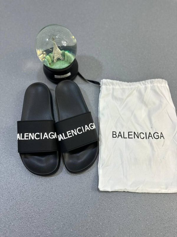 Balenciaga Logo Leather Pool Sliders For Mens