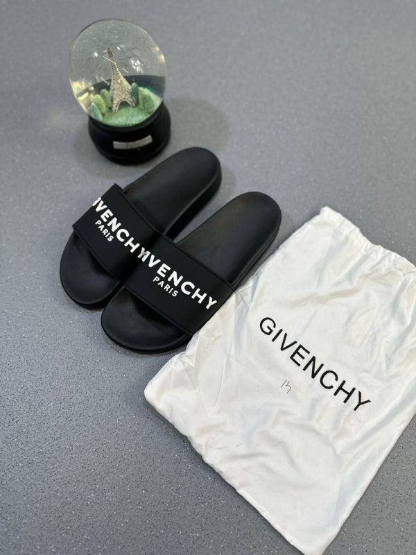 Givenchy Paris Black Bold Sliders Flat Pool Sandals