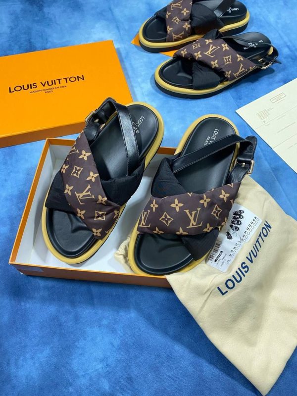 Louis Vuitton Women's Calfskin Padded Nylon Flat Comfort Sliders