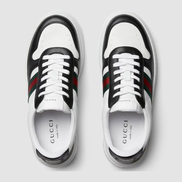 Gucci Chunky Trainers In White & Black With Signature Red & Green Web Stripe