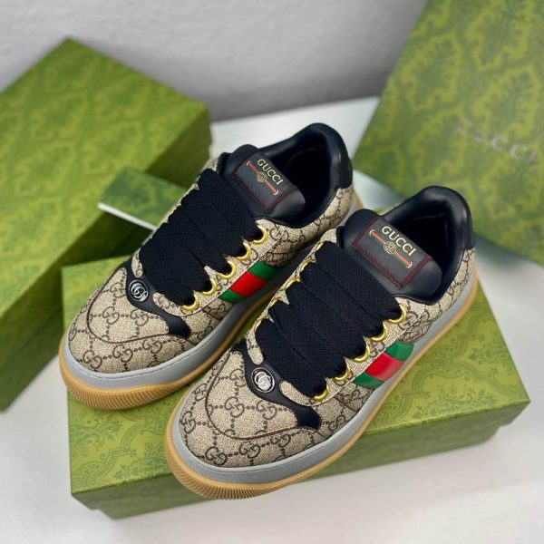Gucci Screener Trainers With Beige & Ebony GG Canvas