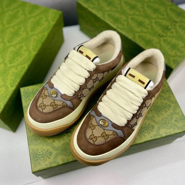 Gucci Men's Screener Sneakers With Beige & Brown GG Canvas