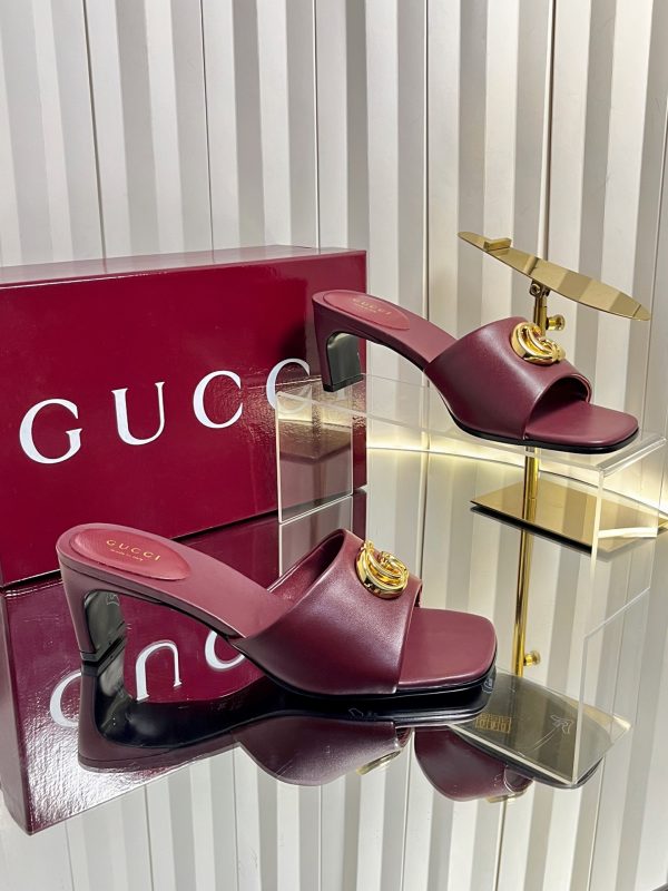 Gucci Women's Slide Sandals With Interlocking G Logo & Block Heel
