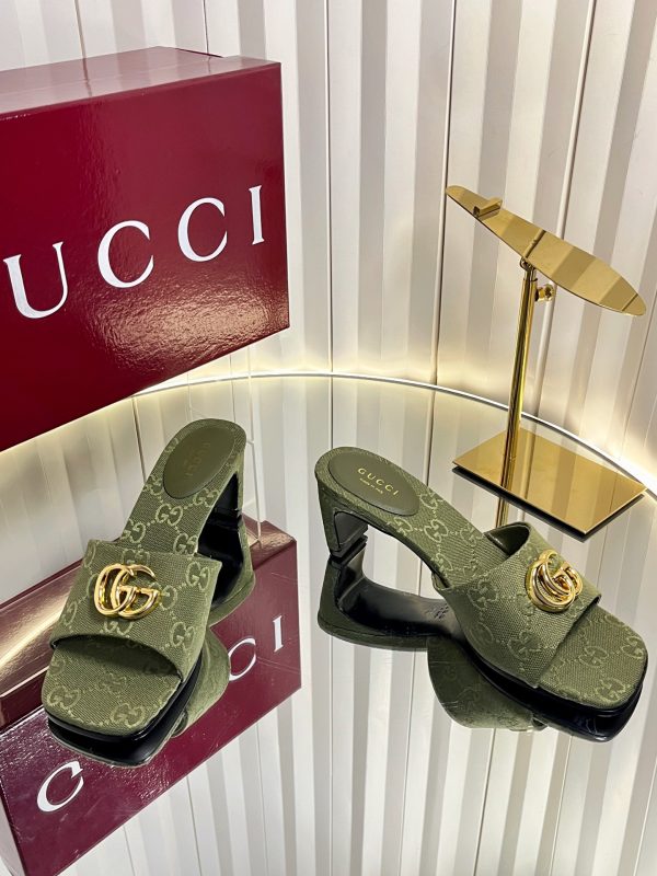 Gucci Olive Green GG Monogram Slide Sandals