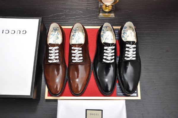 Gucci Men's Derby Shoes With Flat White Laces In 2 Colors