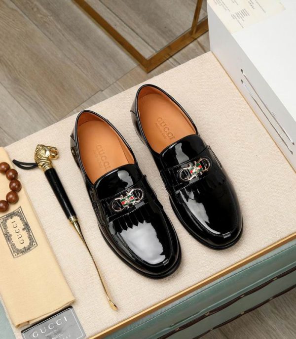 Gucci Classic Kiltie Style Loafer With Silver Tone Interlocking G Buckle