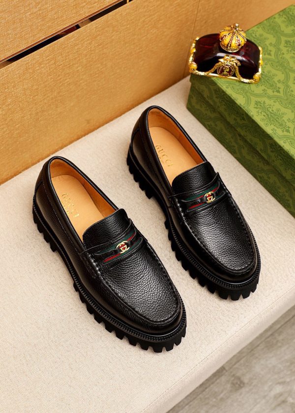 Gucci Lug Sole Loafers With Iconic Green & Red Web Stripe