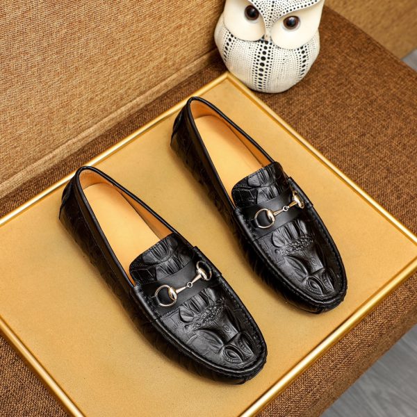 Gucci Black Crocodile Embossed Loafers