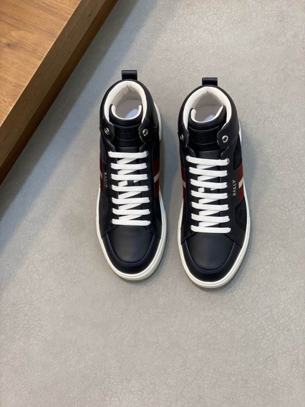 Bally Men's High Top Sneakers With Signature Red & White Striped Detail On The Side