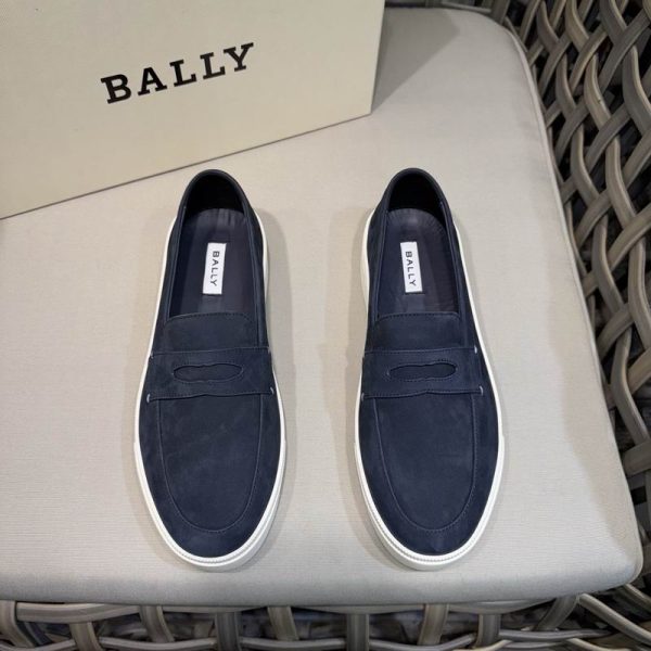 Bally Blue Suede Penny Loafers With White Platform Sole
