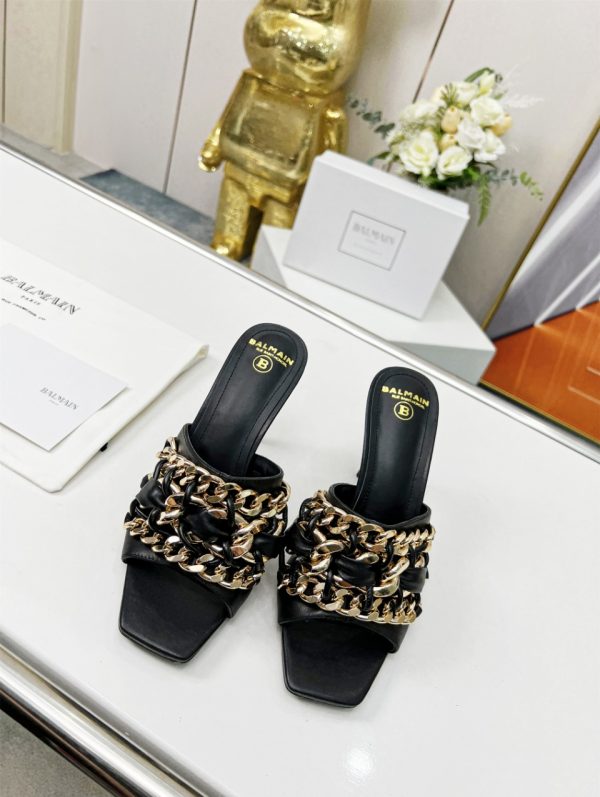 Balmain Heels With Gold Tone Chain Detail Across The Vamp In 2 Colors