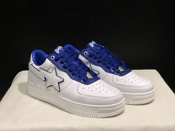 Bape A Bathing Ape STA Low Sneakers In White & Navy Blue Colorway