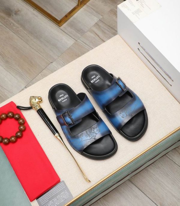 Berluti Dual Tone Scritto Venezia Leather Sandals In 2 Colors