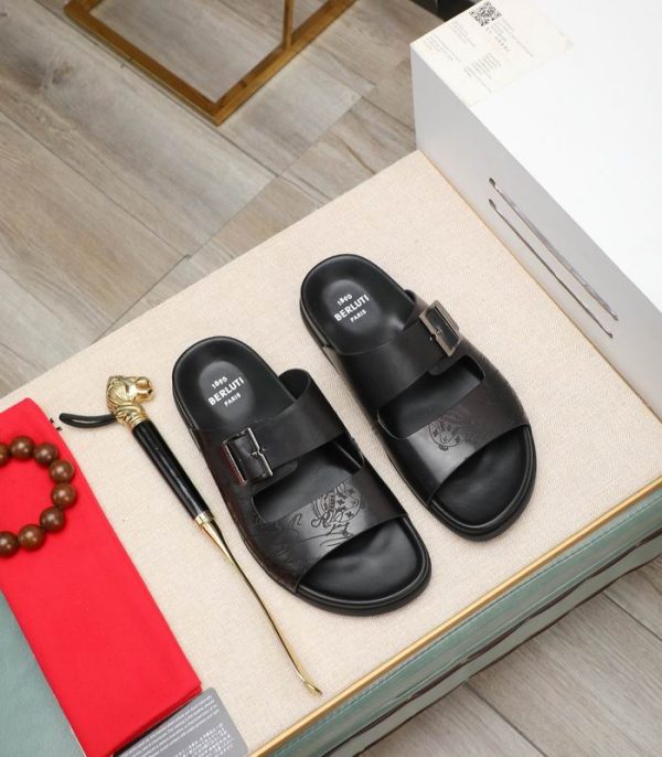 Berluti Scritto Venezia Leather Sandals In 2 Colors