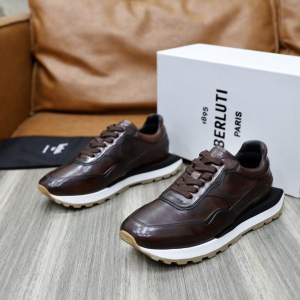 Berluti Dark Brown Fast Track Leather Sneakers