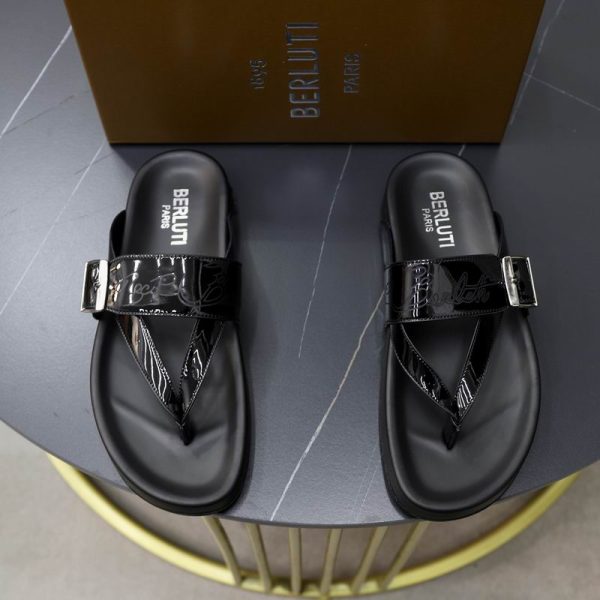Berluti Shiny Black Scritto Sandal