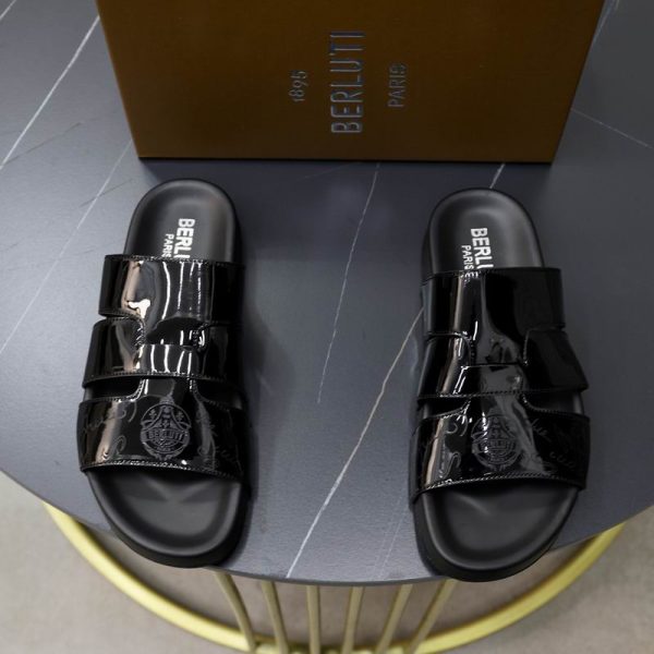 Berluti Shiny Black Icaria Venezia Leather Sandal