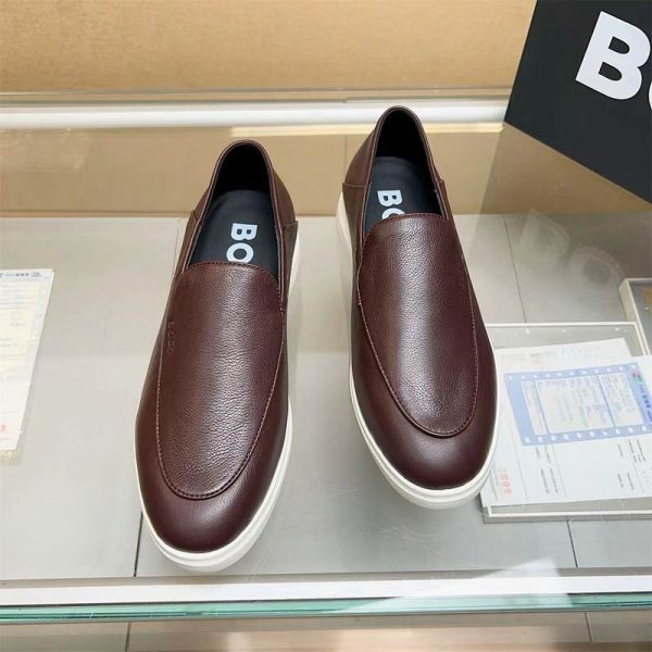 Hugo Boss Dark Brown Leather Slip On Trainer