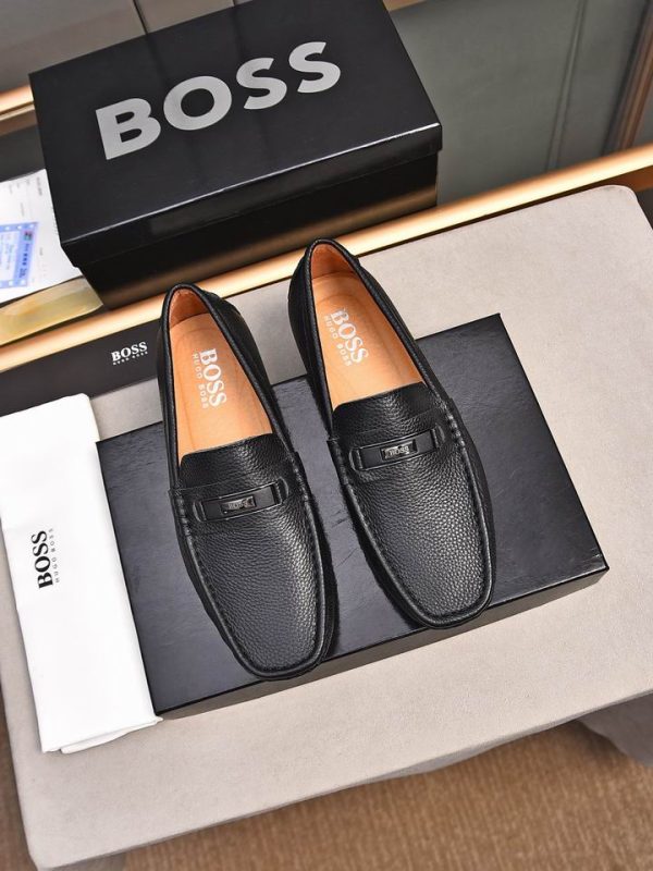Hugo Boss Black Grained Leather Noel Driving Loafers In 2 Colors