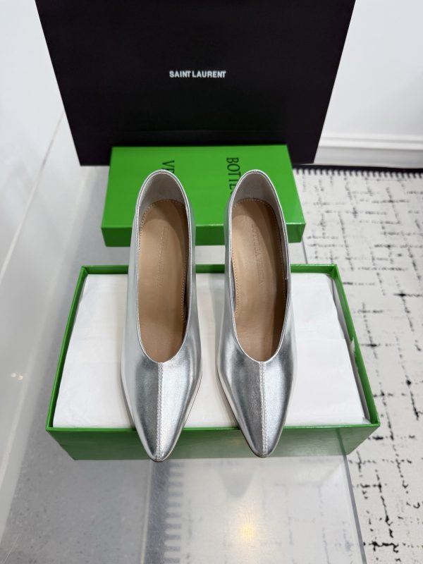 Bottega Veneta Silver Sofia Heels