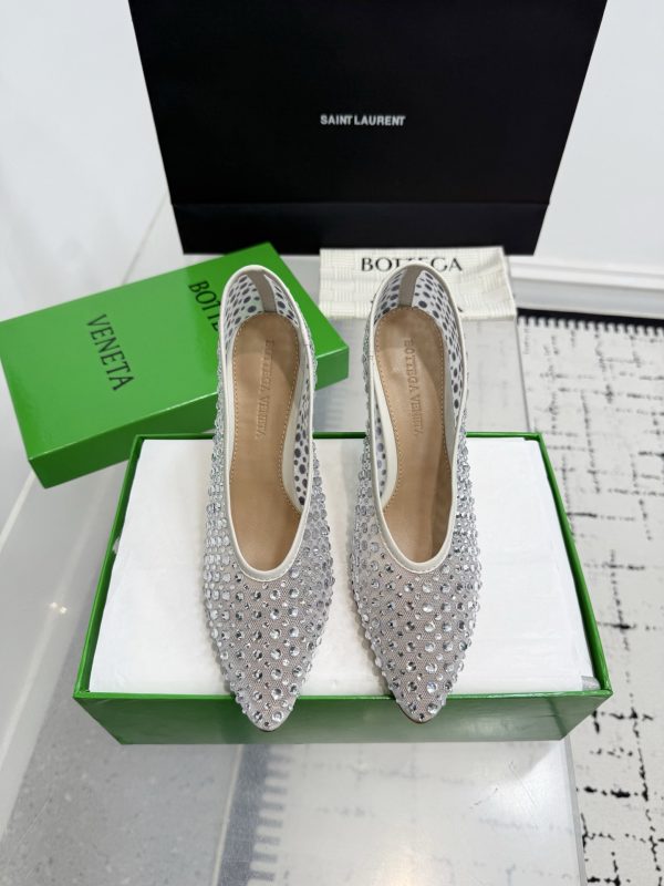 Bottega Veneta White Sofia Crystal Embellished Mesh Heels