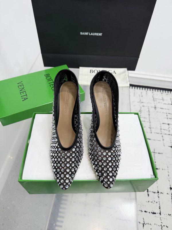 Bottega Veneta Black Sofia Crystal Embellished Mesh Heels