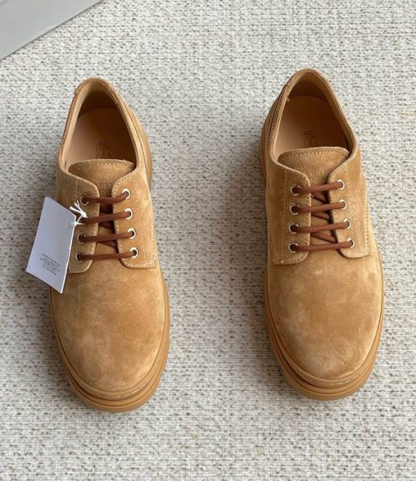 Brunello Cucinelli Camel Suede Derby Shoes