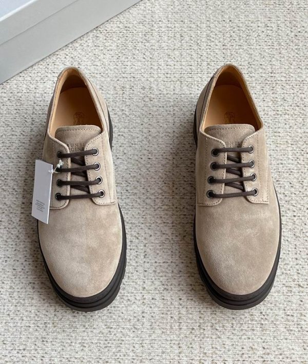 Brunello Cucinelli Beige Suede Derby Shoes