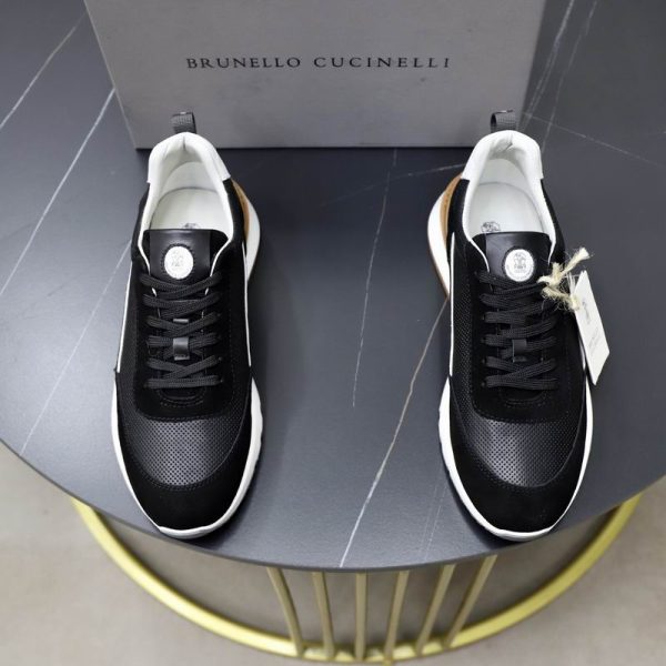 Brunello Cucinelli Black Suede Trimmed Leather Low Top Sneaker