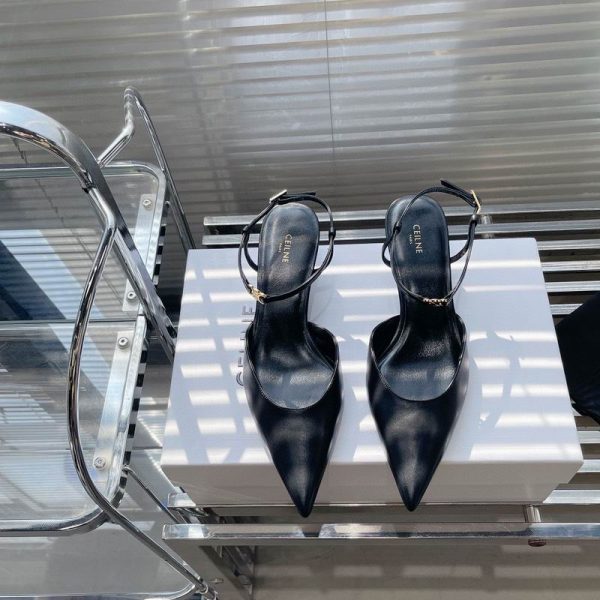 Celine Kitten Strap Leather Heels In 2 Colors