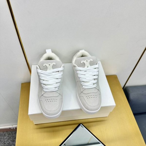 Celine Light Grey Huntington Low Lace Up Suede Calfskin Trainers