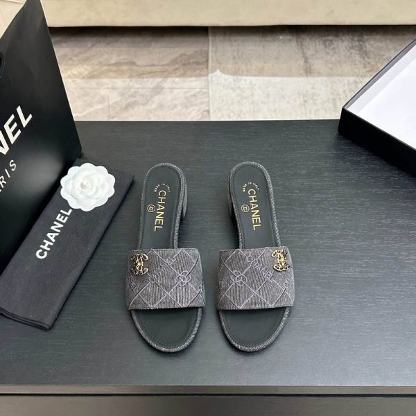 Chanel Black Quilted CC Logo Block Heels