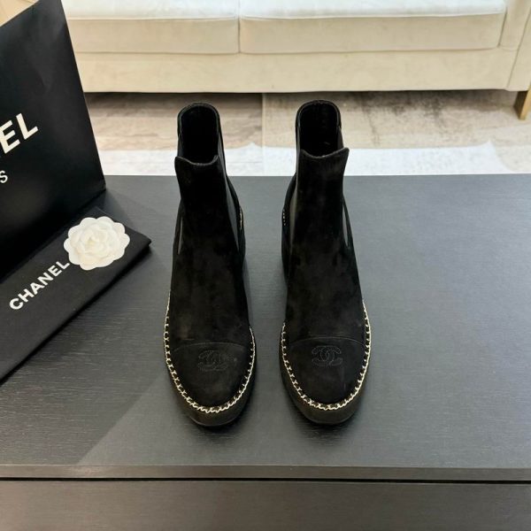 Chanel Suede Chain Trim Ankle Boots In 2 Colors