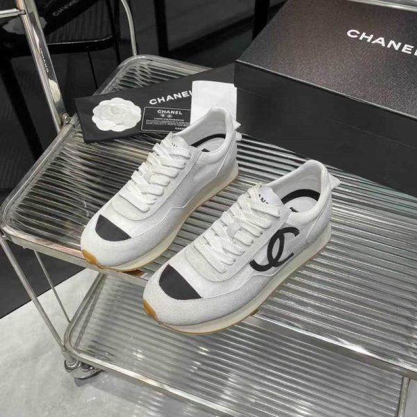 Chanel White Fabric & Suede Calfskin Sneakers
