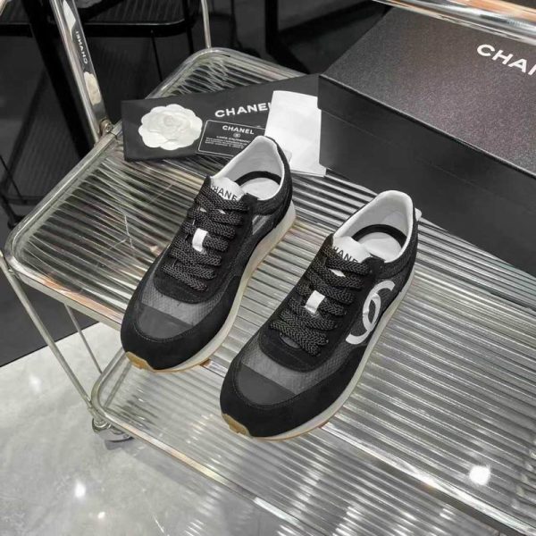 Chanel Black Fabric & Suede Calfskin Sneakers