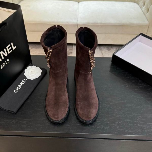 Chanel Women's Calfskin CC Chain Logo Clover Ankle Boots
