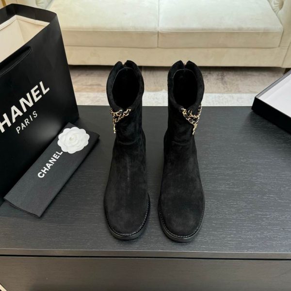 Chanel Women's Calfskin CC Chain Logo Clover Ankle Boots In 2 Colors