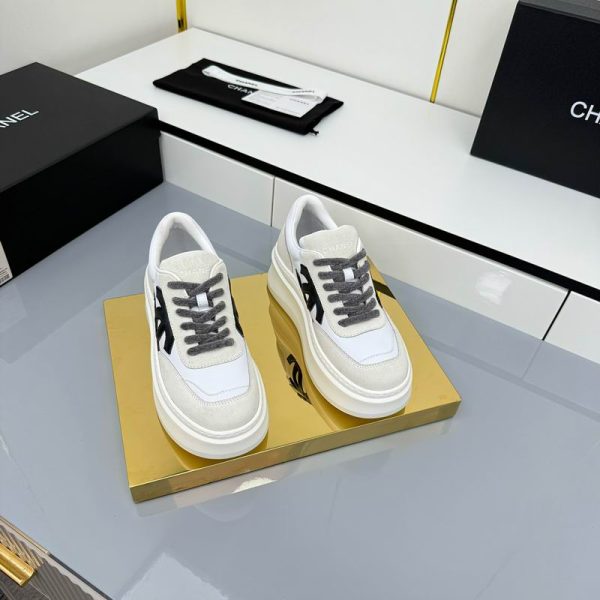 Chanel Black Calfskin & Suede Platform Sneakers