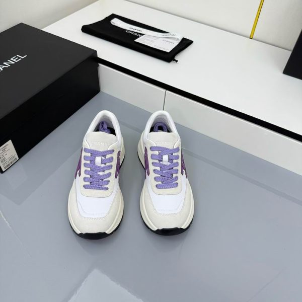 Chanel Purple Calfskin & Suede Low Top Logo Sneakers