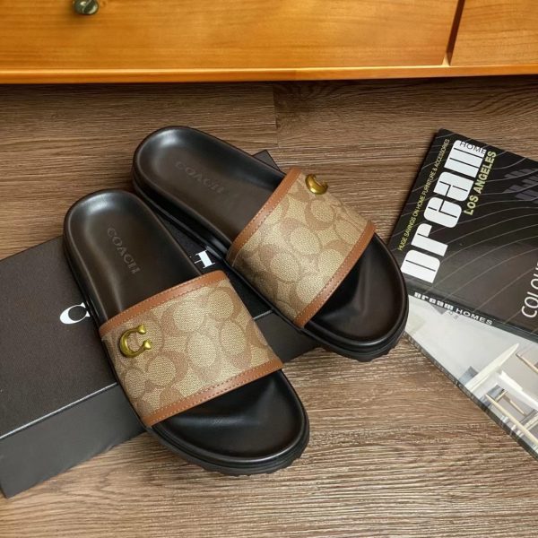 Coach Men's Sliders With Signature Monogram Canvas & Metallic Logo Accent