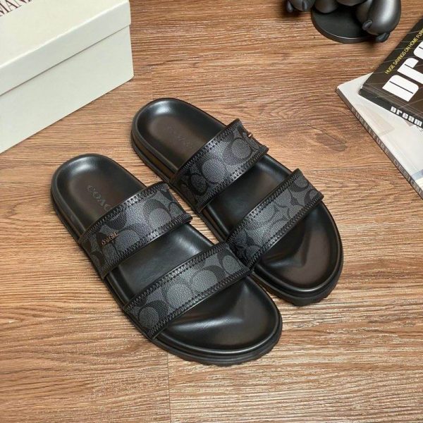 Coach Men's Double Banded Sliders With Signature Jacquard
