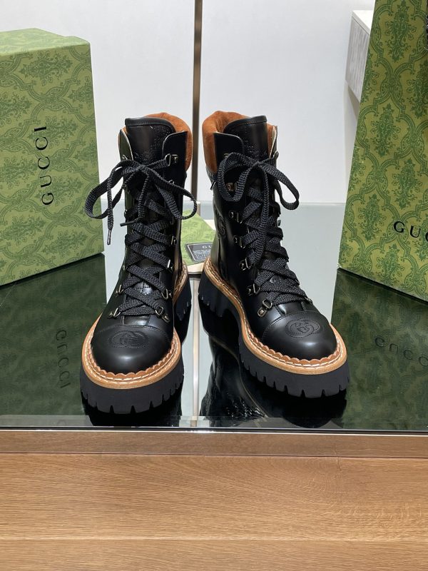 Gucci Women's GG Embossed Lace Up Hiking Boots In 2 Colors