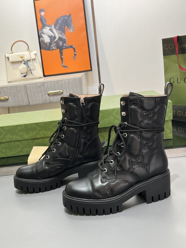 Gucci GG Matelassé Lace-Up Boots