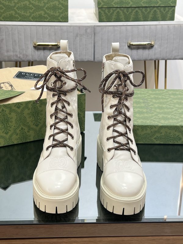 Gucci GG Matelassé Lace Up Combat Boots With Chunky Lug Sole In Different Colors